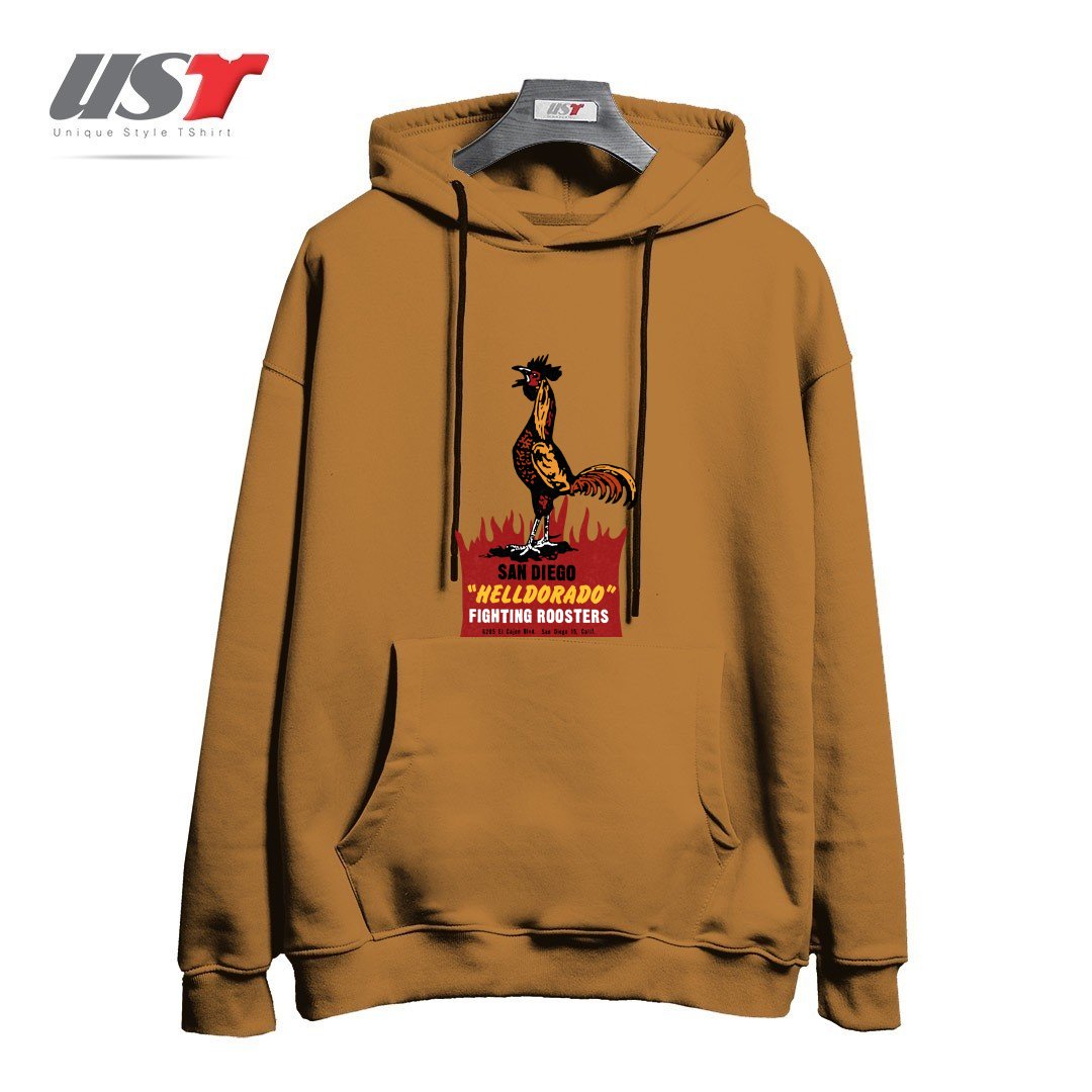 طرح VINTAGE FIGHTING ROOSTERS NC هودی اورسایزرنگ نسکافه ای