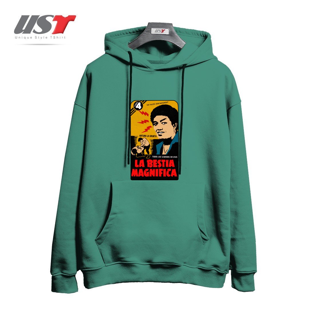 طرح VINTAGE MEXICAN WRESTLER هودی اورسایزرنگ سبز سدری