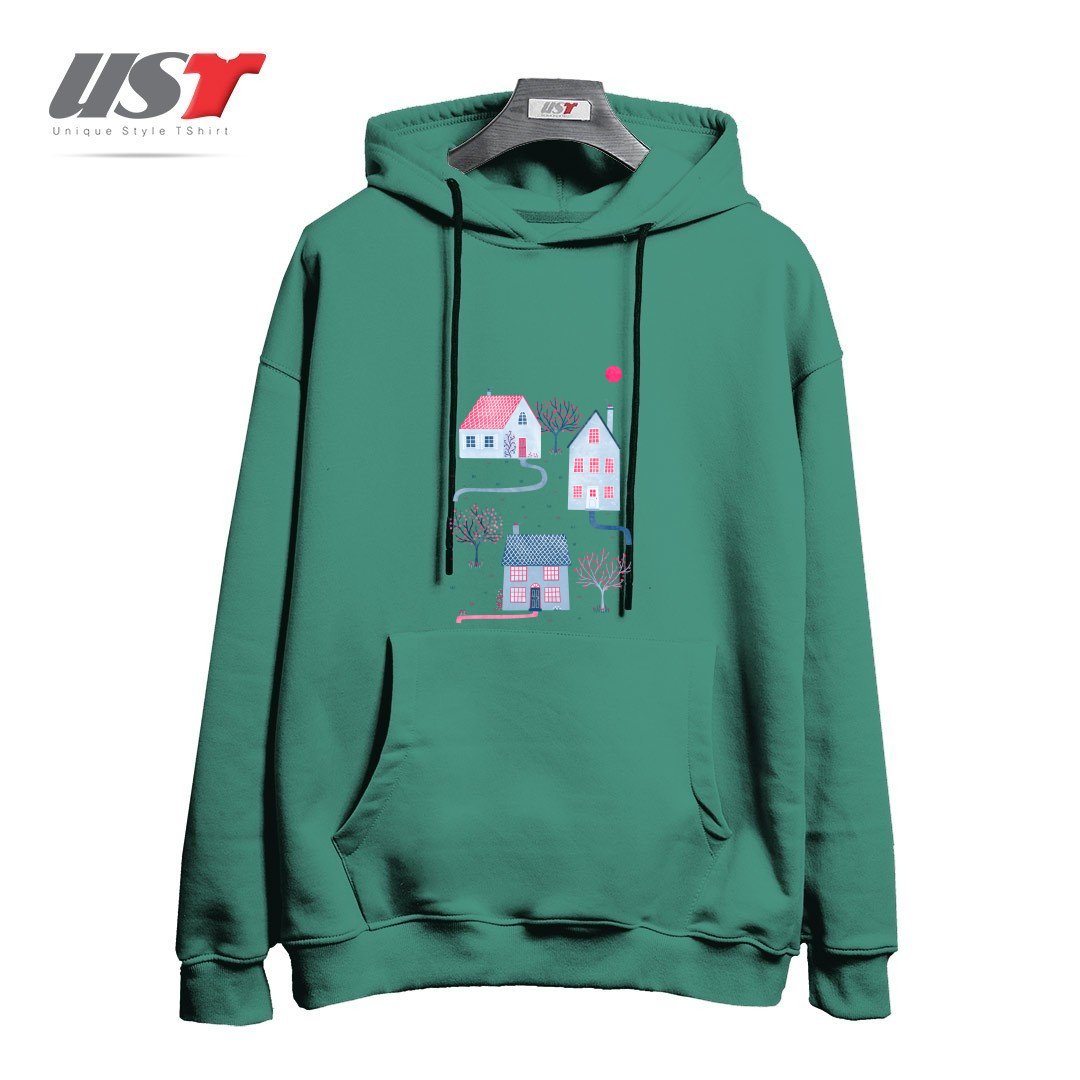 طرح SPRING IN TOWNSVILLE هودی اورسایزرنگ سبز سدری