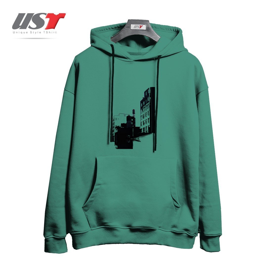 طرح TOWER BUILDING OUTLINE هودی اورسایزرنگ سبز سدری