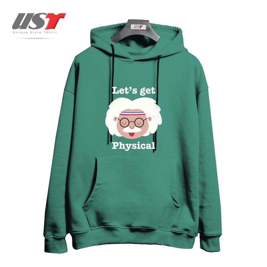 طرح LET'S GET PHYSICAL هودی اورسایزرنگ سبز سدری