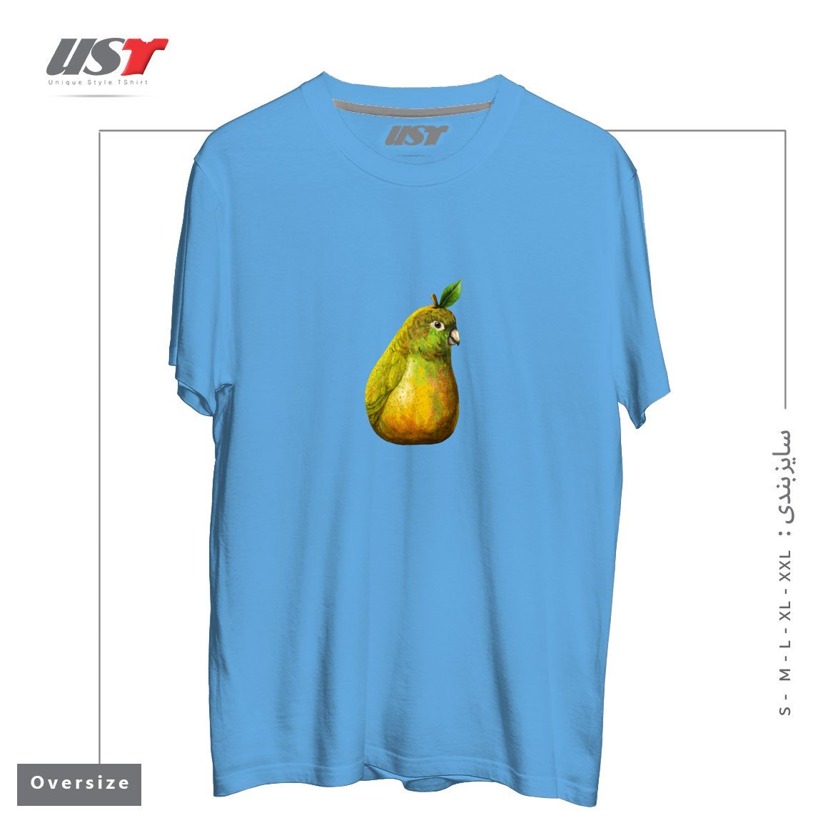 طرح BARTLETT PEARROT تیشرت اورسایزرنگ آبی روشن