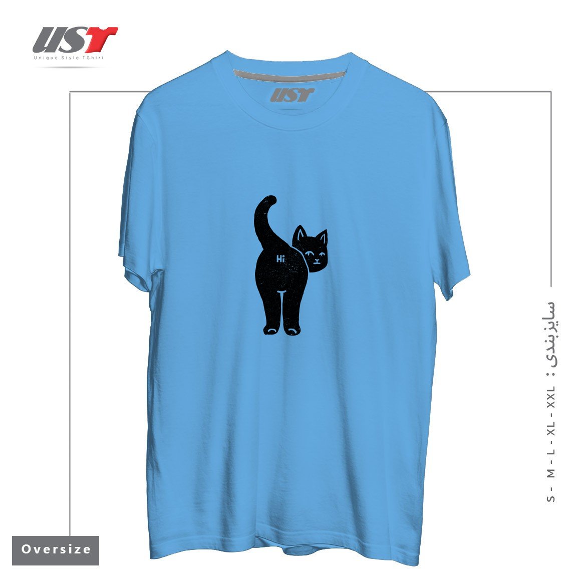 طرح HELLO CAT BUTT MINIMALIST BLACK BY TOBE FONSECA تیشرت اورسایزرنگ آبی روشن