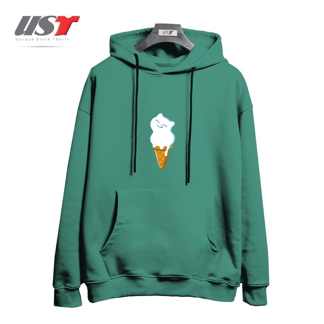 طرح ICE CREAM CAT هودی اورسایزرنگ سبز سدری