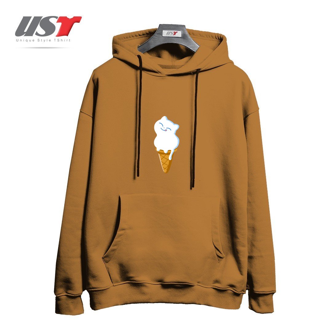 طرح ICE CREAM CAT هودی اورسایزرنگ نسکافه ای