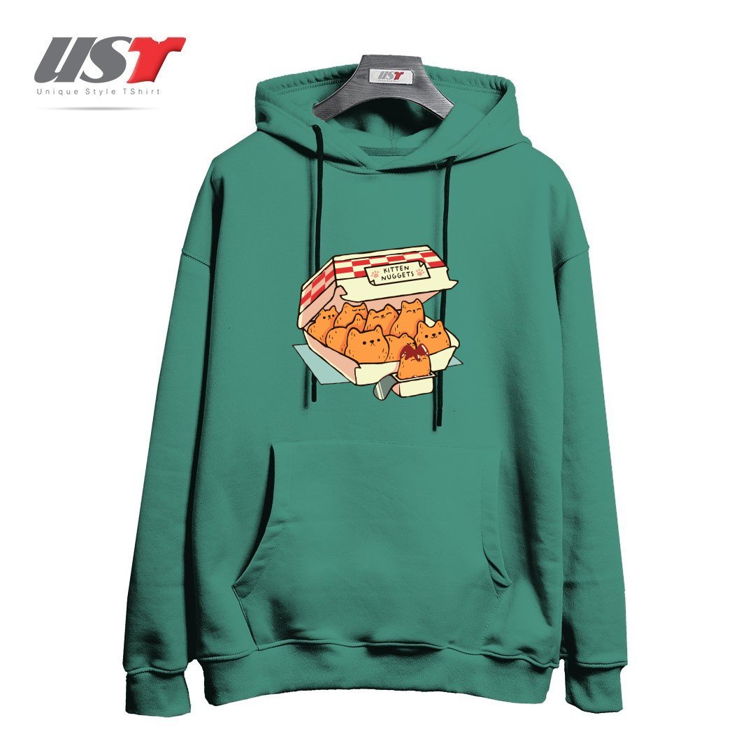 طرح KITTEN NUGGETS FAST FOOD CAT BY TOBE FONSECA هودی اورسایزرنگ سبز سدری