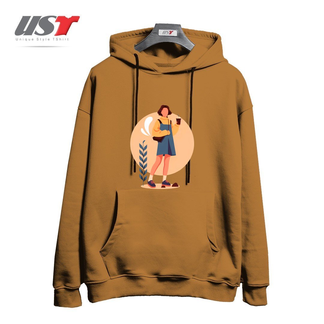 طرح لایف استایل هودی اورسایزرنگ نسکافه ای