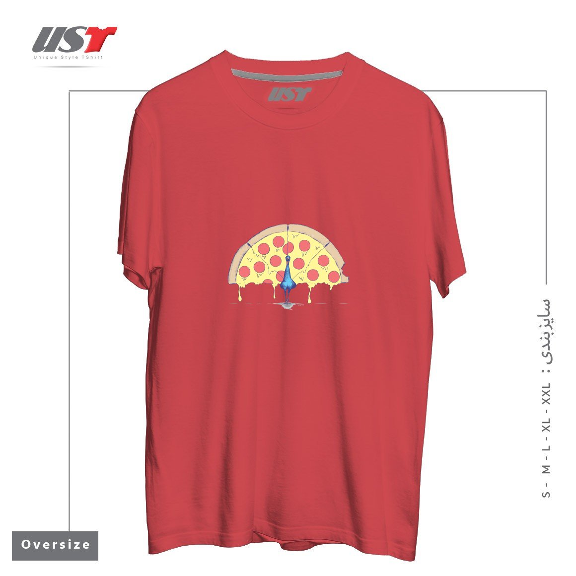 طرح PIZZA PEACOCK تیشرت اورسایزرنگ ماتیکی