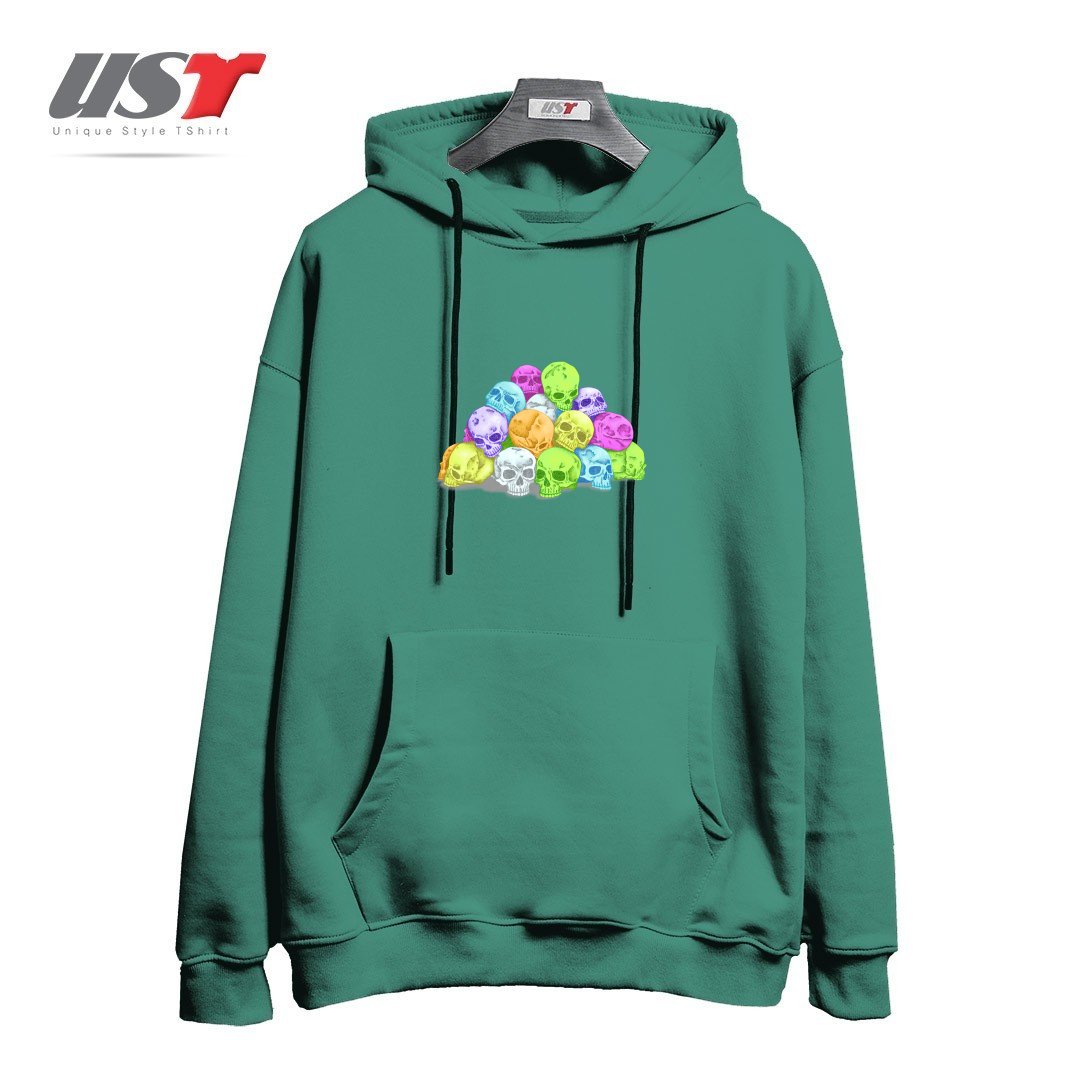 طرح CANDY SKULLS هودی اورسایزرنگ سبز سدری