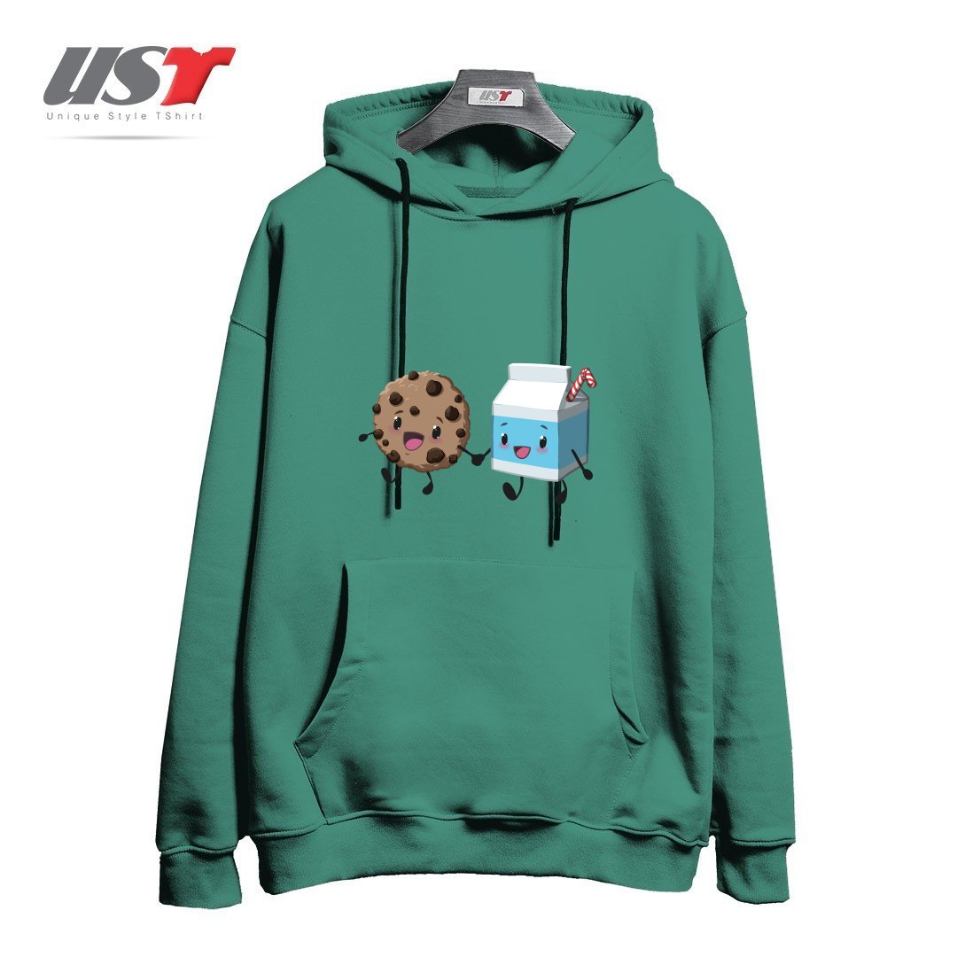 طرح COOKIES & MILK هودی اورسایزرنگ سبز سدری