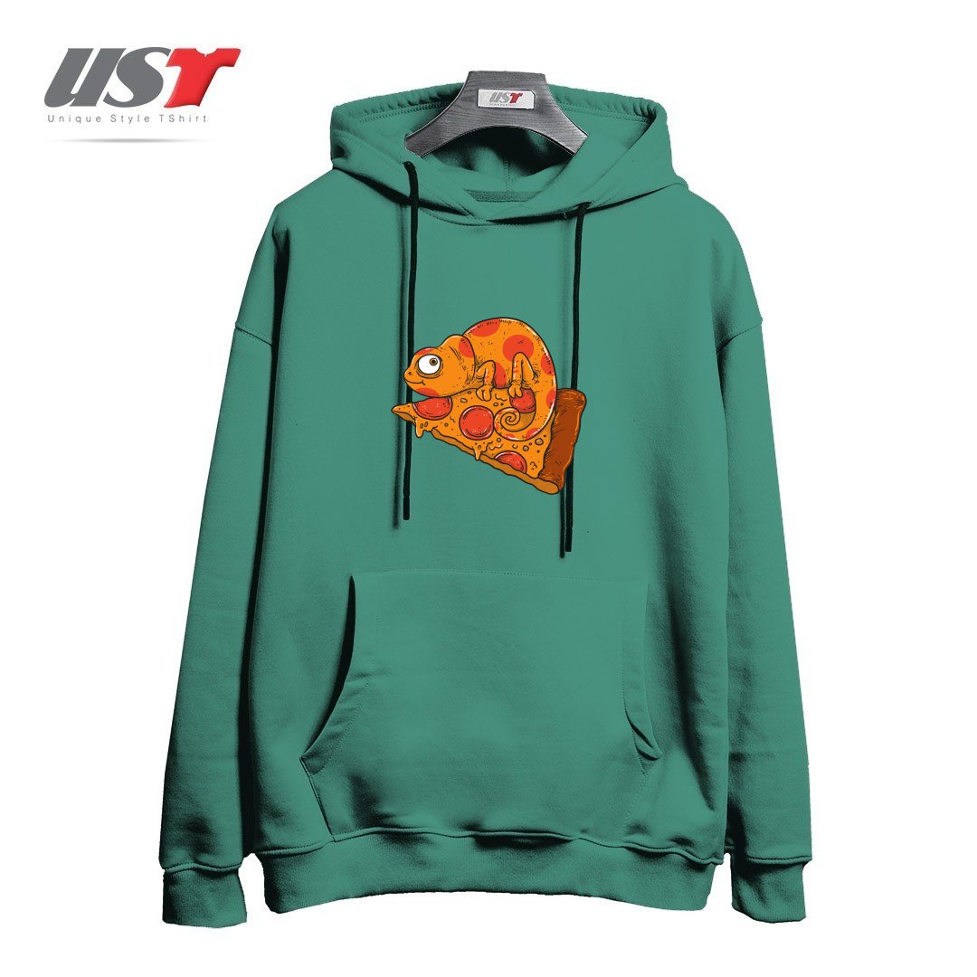 طرح PIZZA CHAMELEON هودی اورسایزرنگ سبز سدری