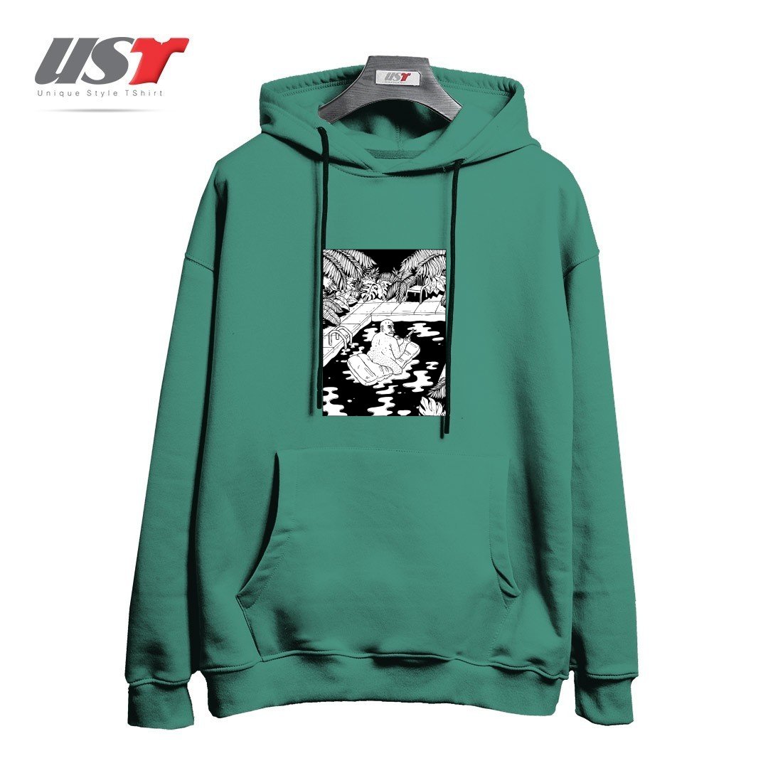 طرح NEVER REALLY RETIRED هودی اورسایزرنگ سبز سدری