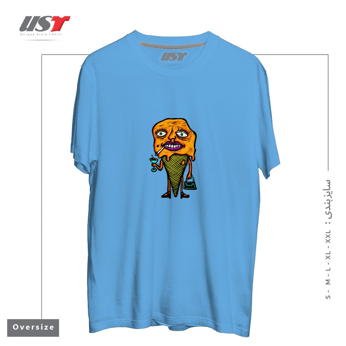 طرح ORANGE SHERBETTY تیشرت اورسایزرنگ آبی روشن