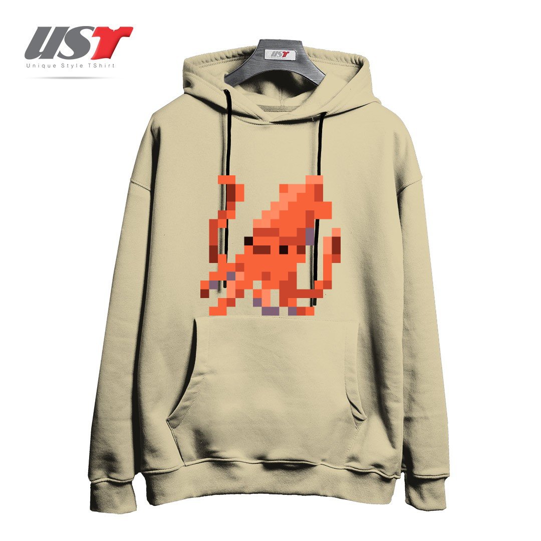 طرح ORANGE PIXEL OCTOPUS EMOJI هودی اورسایزرنگ نخودی