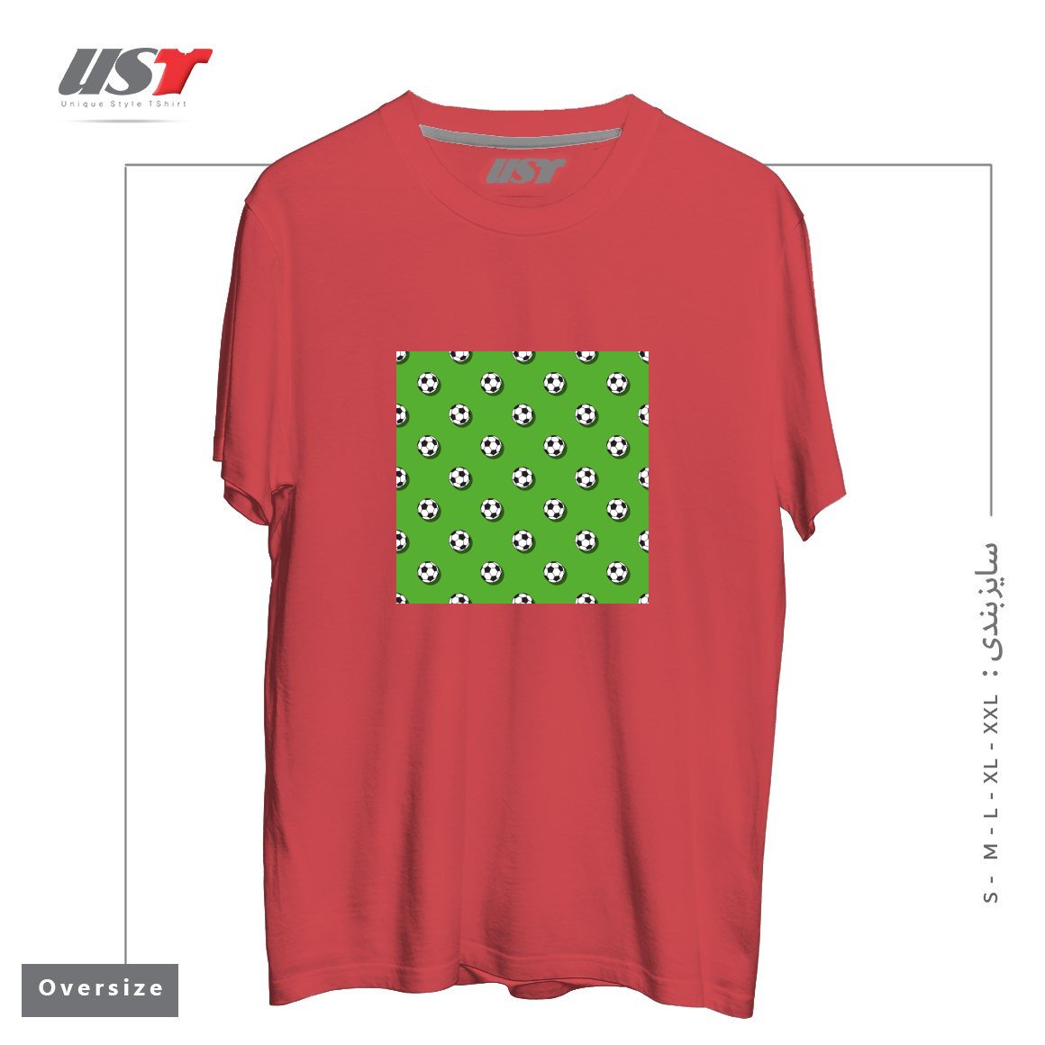 طرح WHITE CLASSIC BALL FOR SOCCER (FOOTBALL) PATTERN ON A GREEN BACKGROUND2 تیشرت اورسایزرنگ ماتیکی