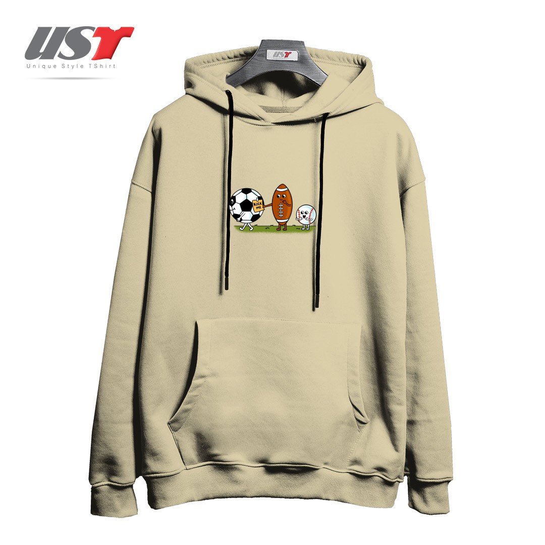 طرح SOCCER KICK ME هودی اورسایزرنگ نخودی