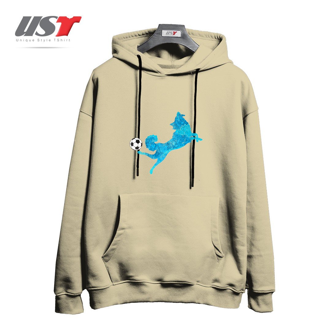 طرح SOCCER DOG2 هودی اورسایزرنگ نخودی