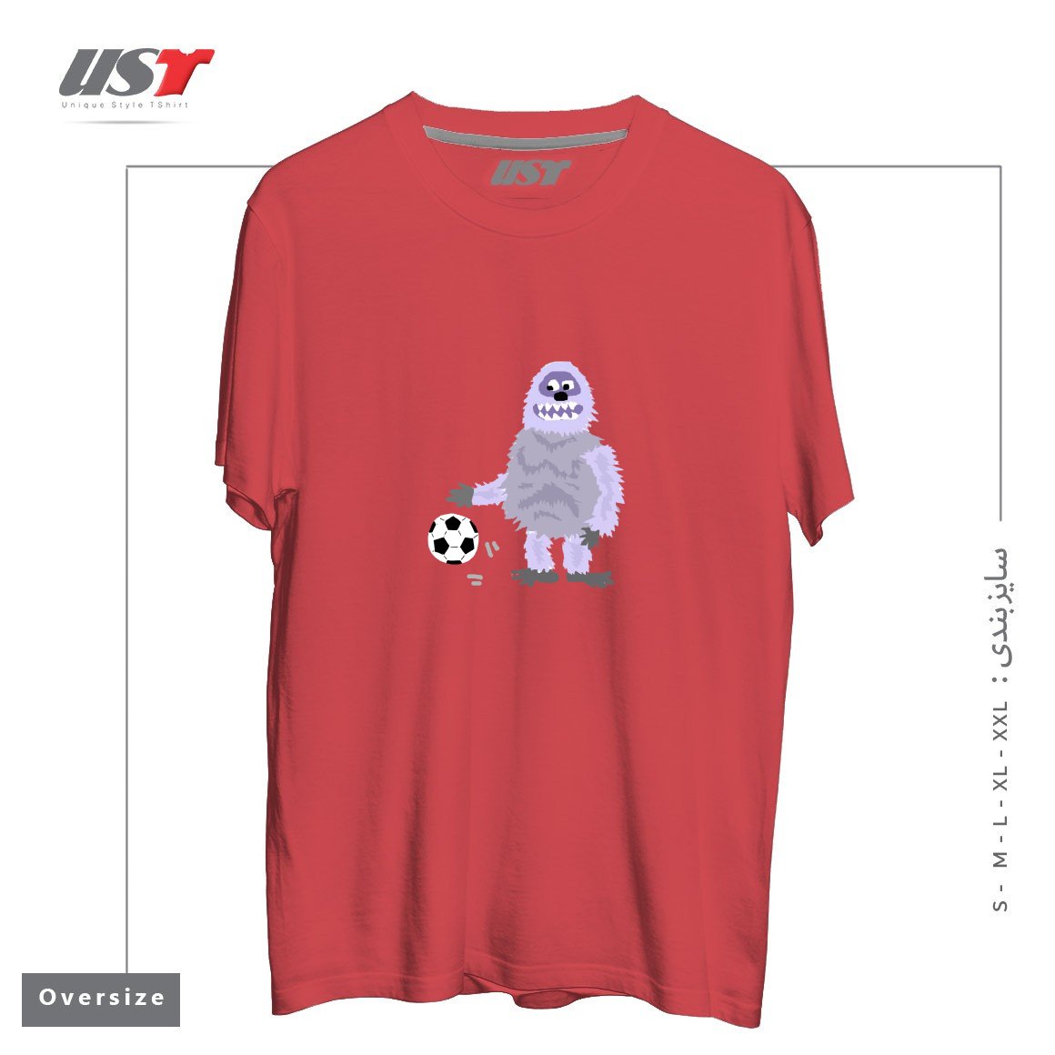 طرح FUNNY ABOMINABLE SNOWMAN PLAYING SOCCER تیشرت اورسایزرنگ ماتیکی