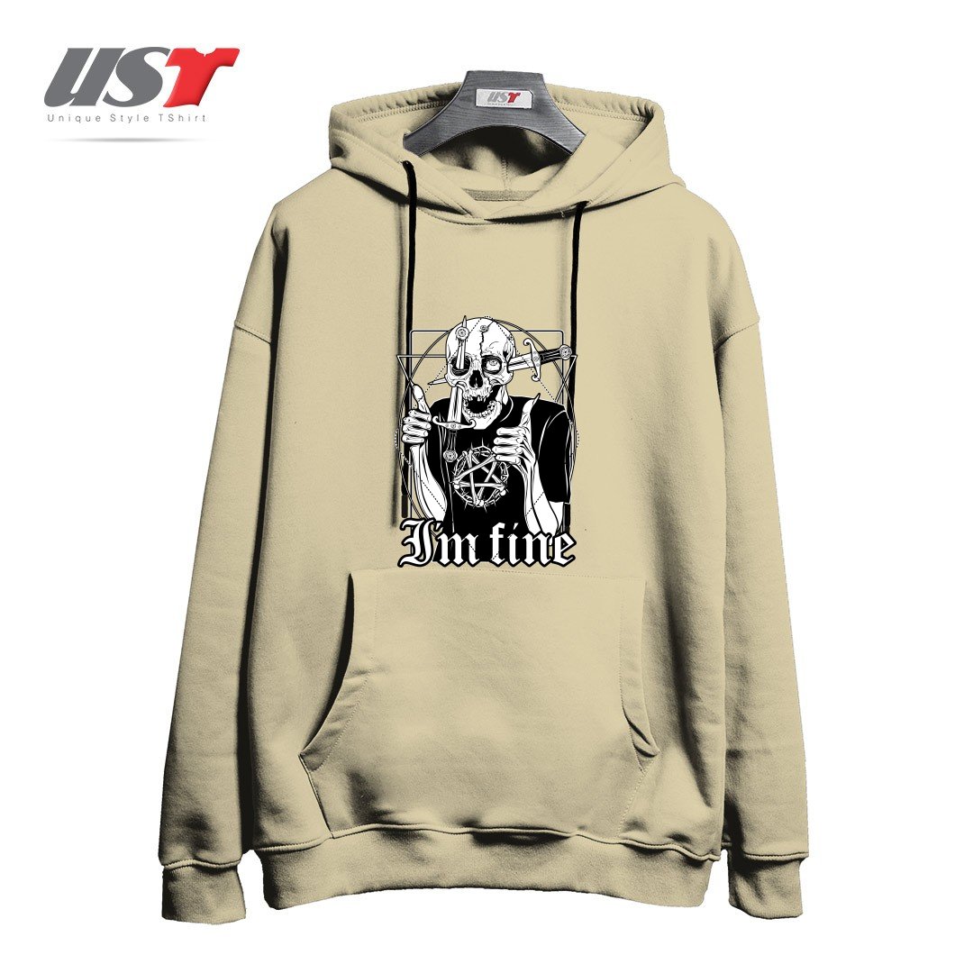 طرح I'M FINE هودی اورسایزرنگ نخودی