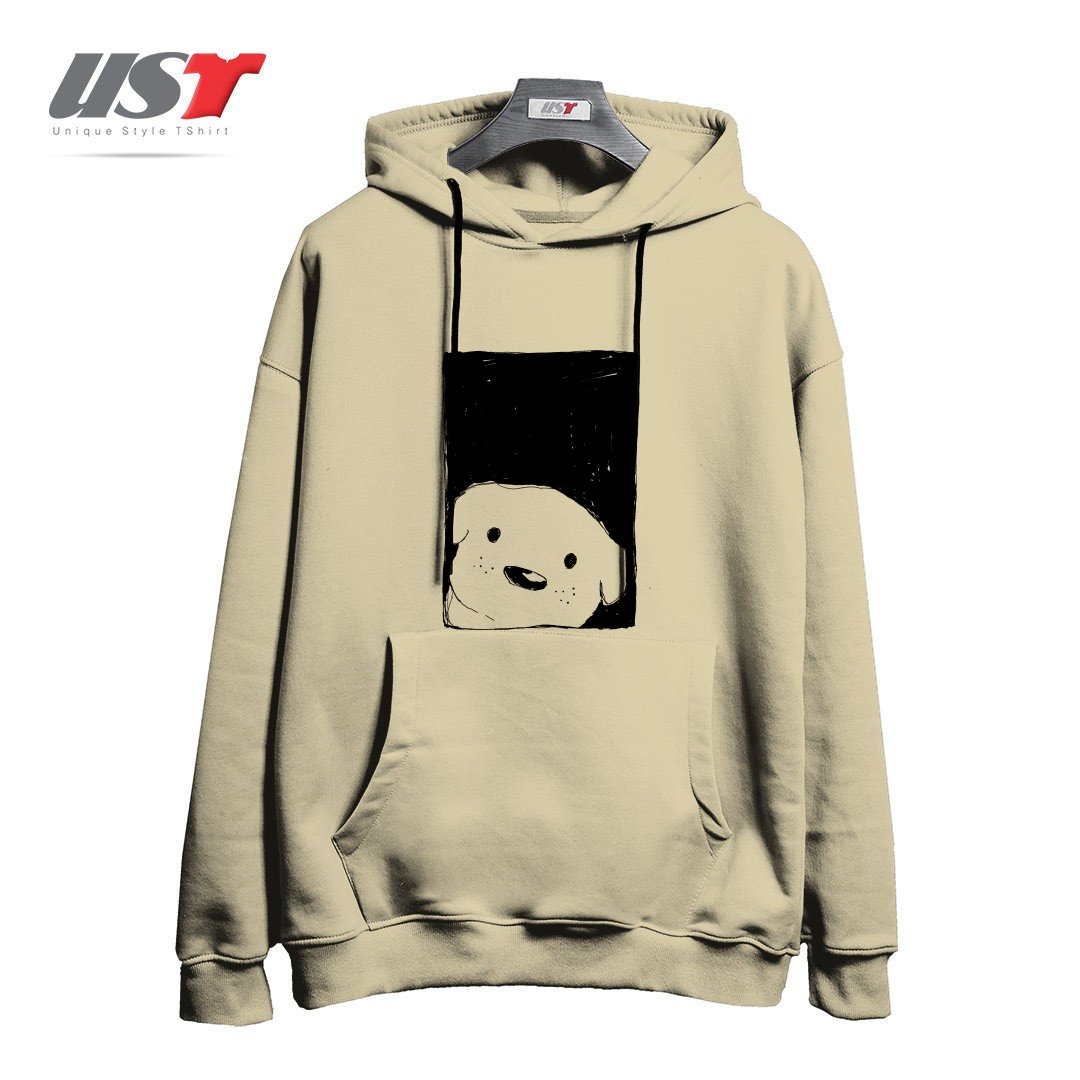 طرح DOG LOOKING OUT A WINDOW هودی اورسایزرنگ نخودی