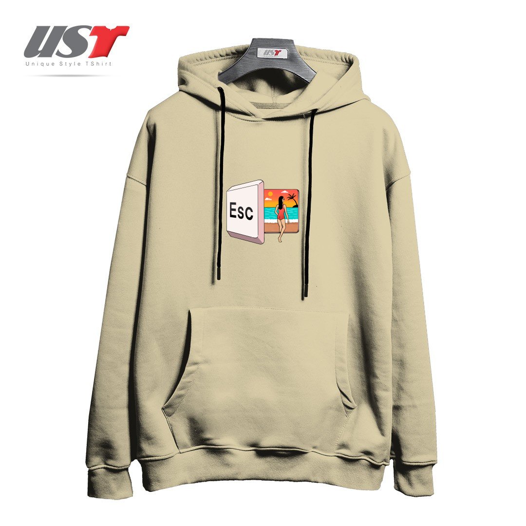 طرح ESCAPE TO THE BEACH هودی اورسایزرنگ نخودی