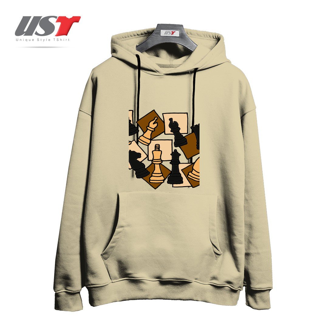 طرح COOL CHESS PIECES CHESS GAME ABSTRACT ART هودی اورسایزرنگ نخودی