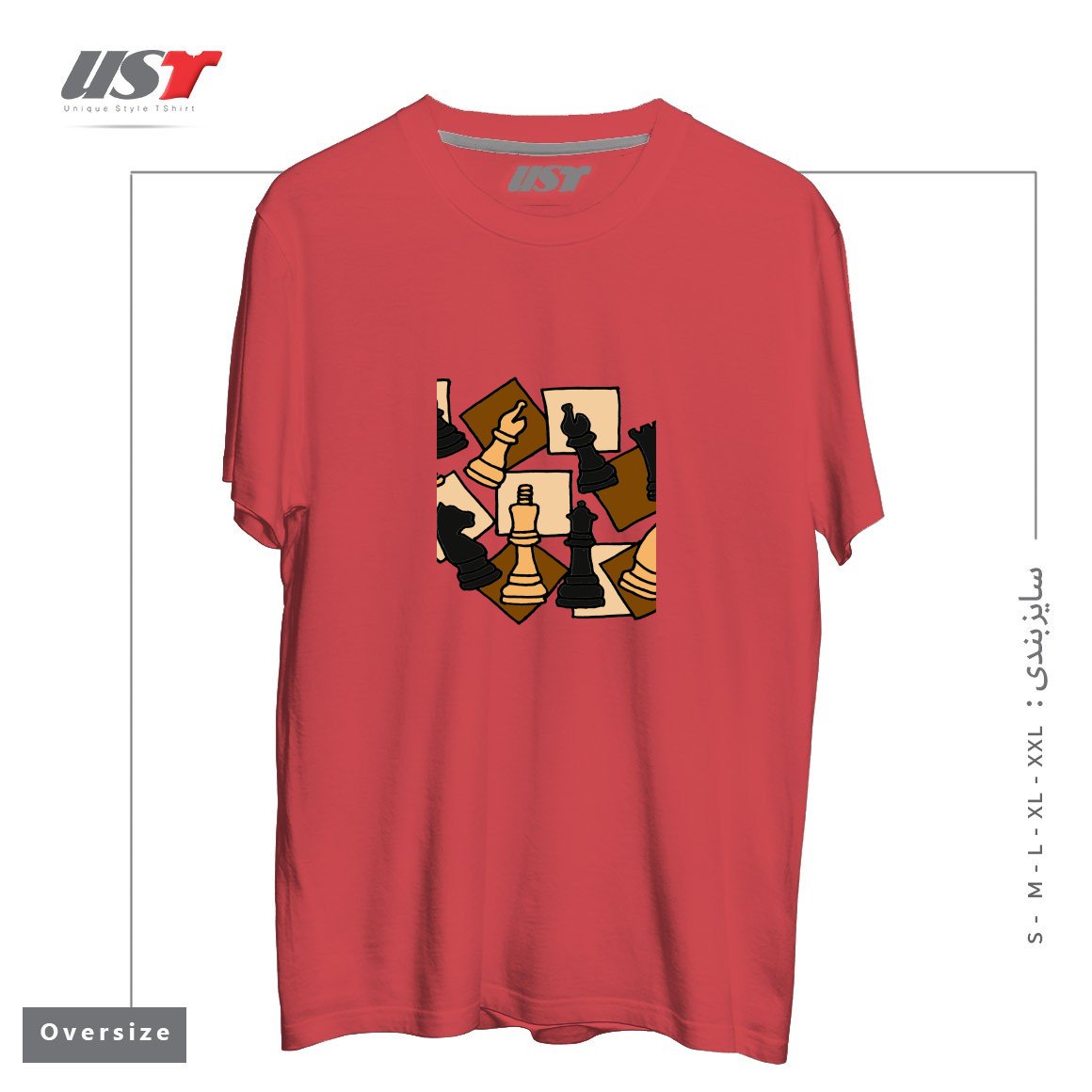 طرح COOL CHESS PIECES CHESS GAME ABSTRACT ART تیشرت اورسایزرنگ ماتیکی