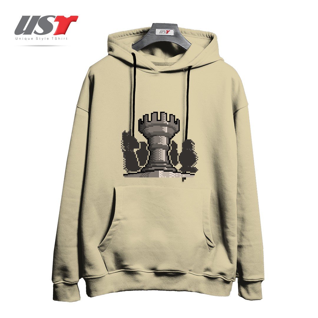 طرح PIXEL CHESS هودی اورسایزرنگ نخودی