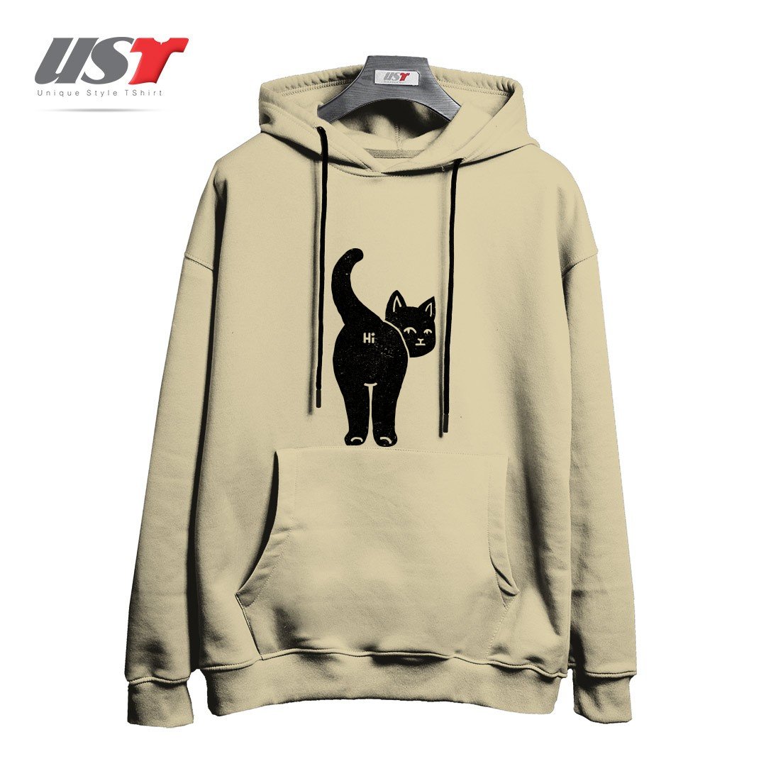 طرح HELLO CAT BUTT MINIMALIST BLACK BY TOBE FONSECA121212 هودی اورسایزرنگ نخودی