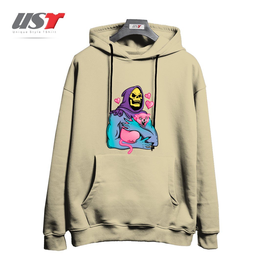 طرح SKELETOR'S CAT هودی اورسایزرنگ نخودی