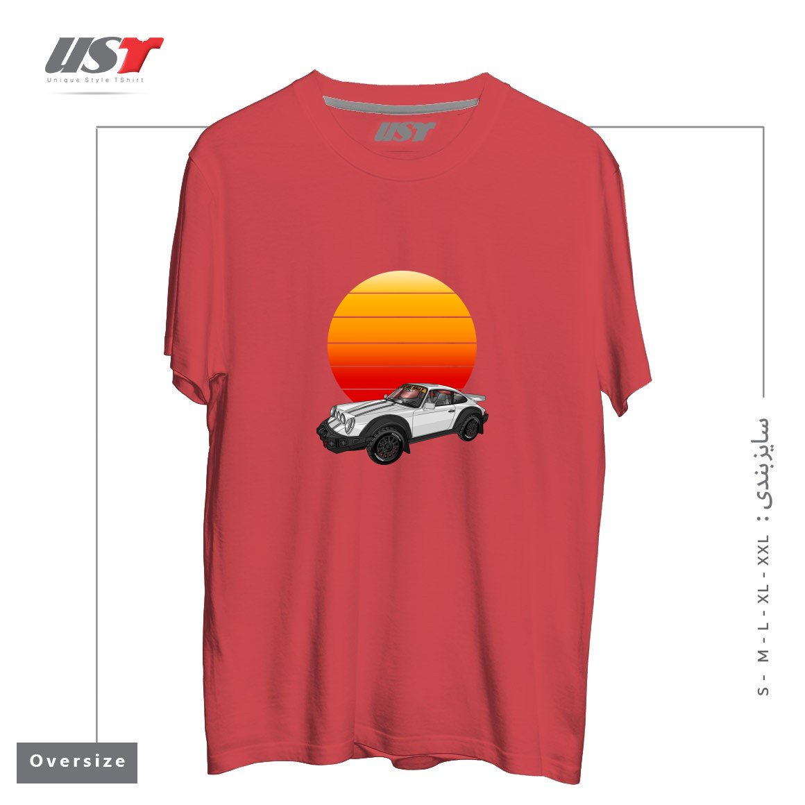 طرح 911 CARRERA SAFARI RALLY SPORTS CAR SUNSET تیشرت اورسایزرنگ ماتیکی