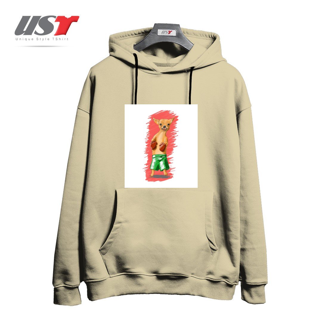 طرح BOXING CHIHUAHA هودی اورسایزرنگ نخودی