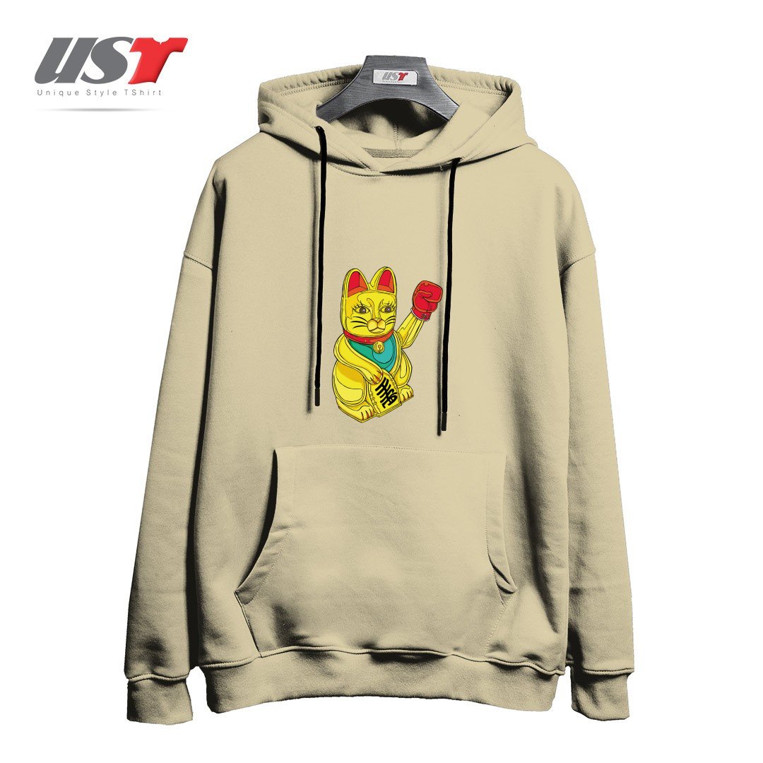 طرح BOXING CAT1 هودی اورسایزرنگ نخودی