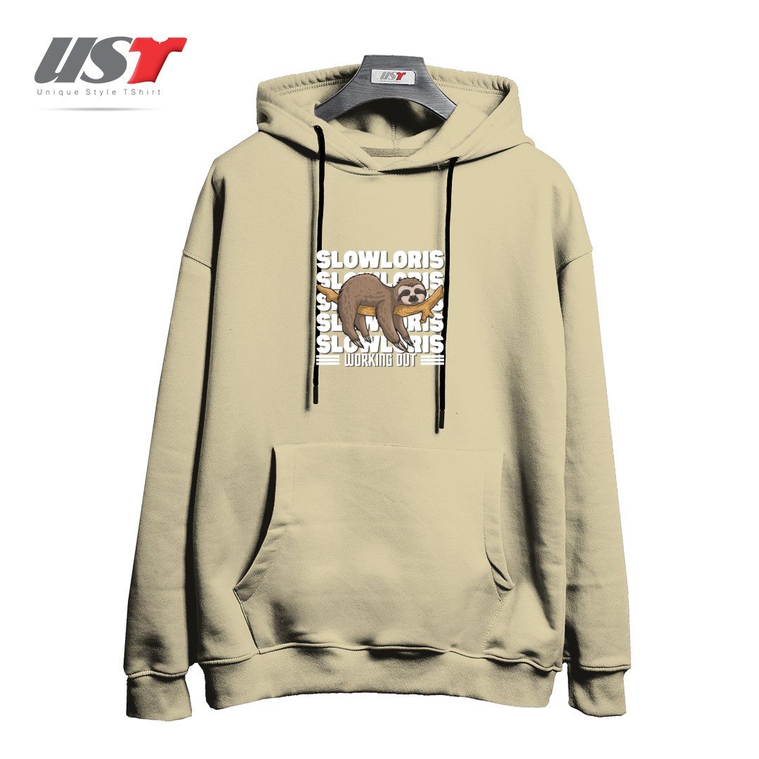 طرح SLOW LORIS, WORKING OUT هودی اورسایزرنگ نخودی