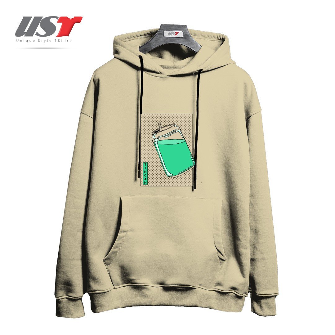 طرح Tin Can Green Drink Vintage Poster Artwork هودی اورسایزرنگ نخودی