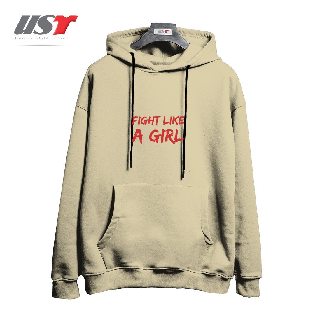 طرح FIGHT LIKE A GIRL هودی اورسایزرنگ نخودی
