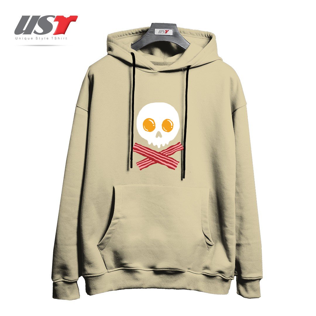 طرح BREAKFAST SKULL هودی اورسایزرنگ نخودی