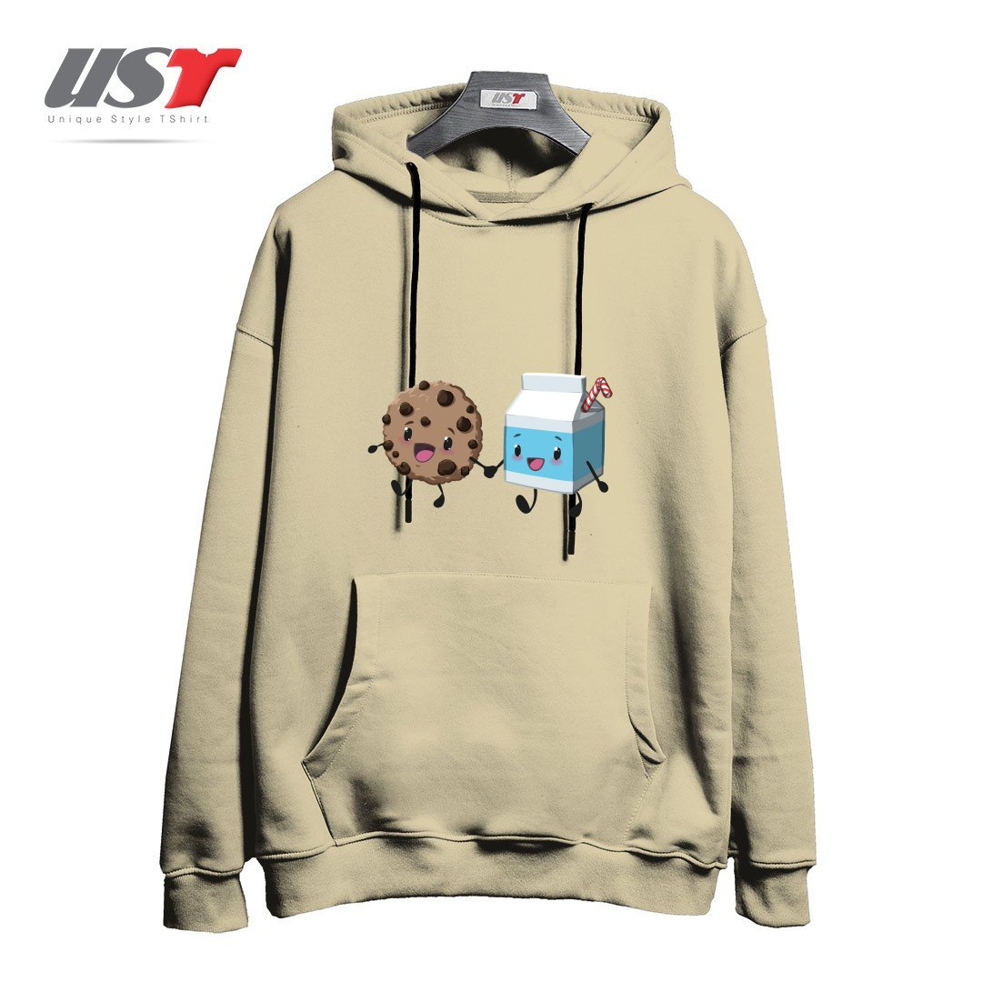 طرح COOKIES & MILK هودی اورسایزرنگ نخودی