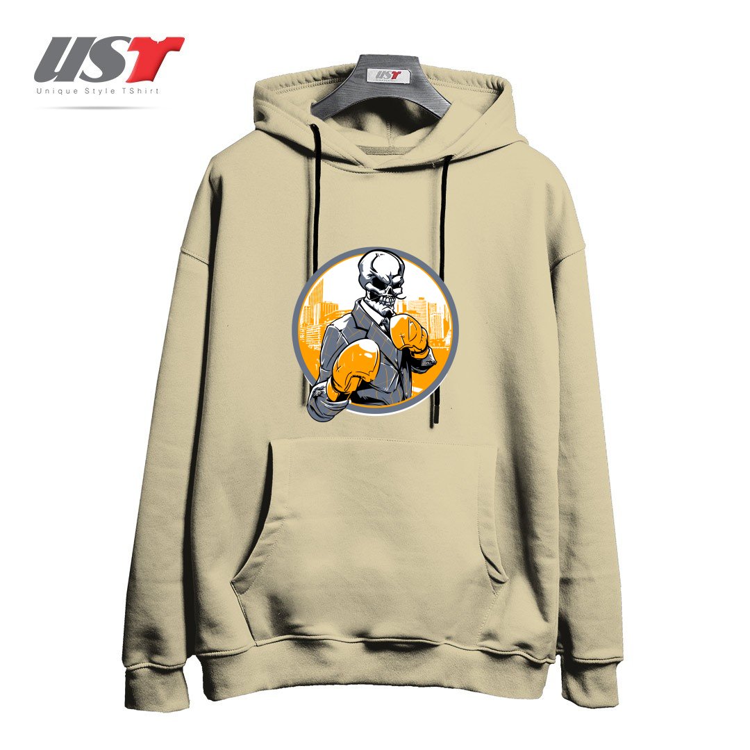 طرح RETRO BOXING هودی اورسایزرنگ نخودی