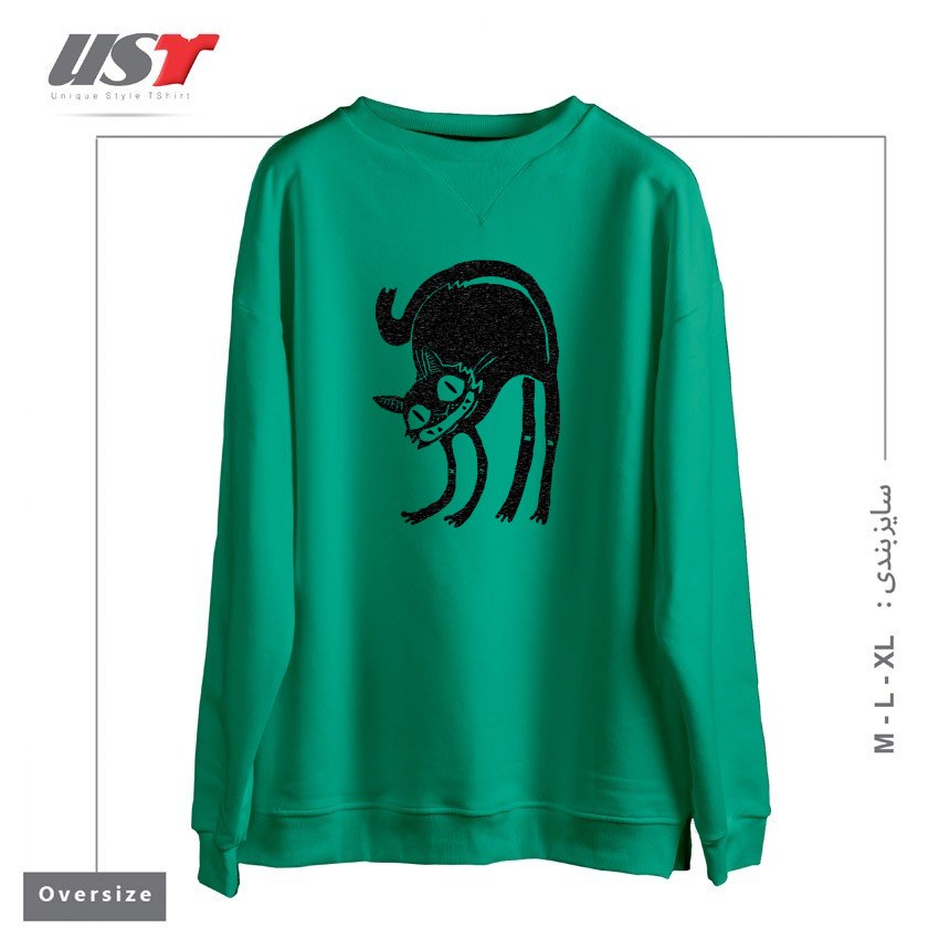طرح CUsersManiDesktoptarhKhorojiBLACK CAT - LEGEND DERRY سوییشرت اورسایزرنگ سبز سدری