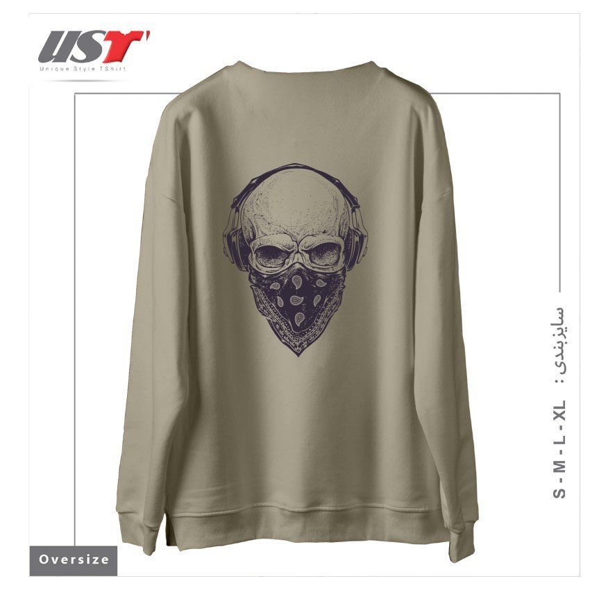 طرح SKULL WITH HEADPHONES سوییشرت اورسایزرنگ نخودی