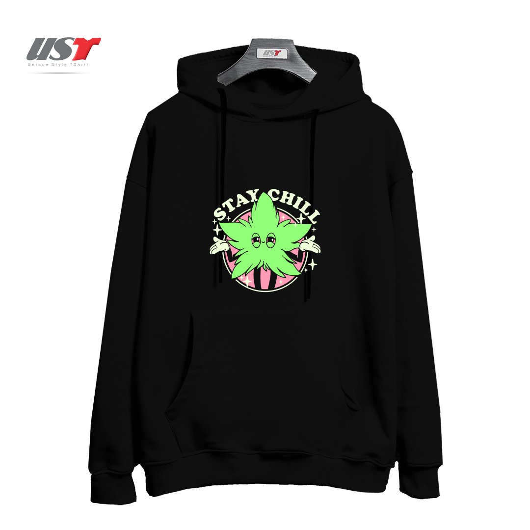 طرح STAY CHILL هودی اورسایزرنگ مشکی