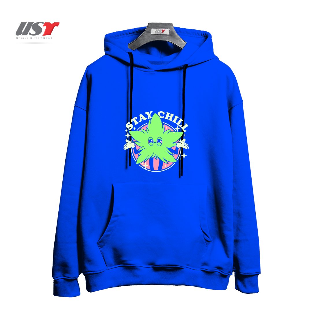 طرح STAY CHILL هودی اورسایزرنگ آبی شالی