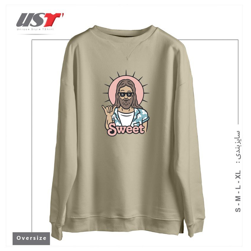 طرح SWEET JESUS سوییشرت اورسایزرنگ نخودی