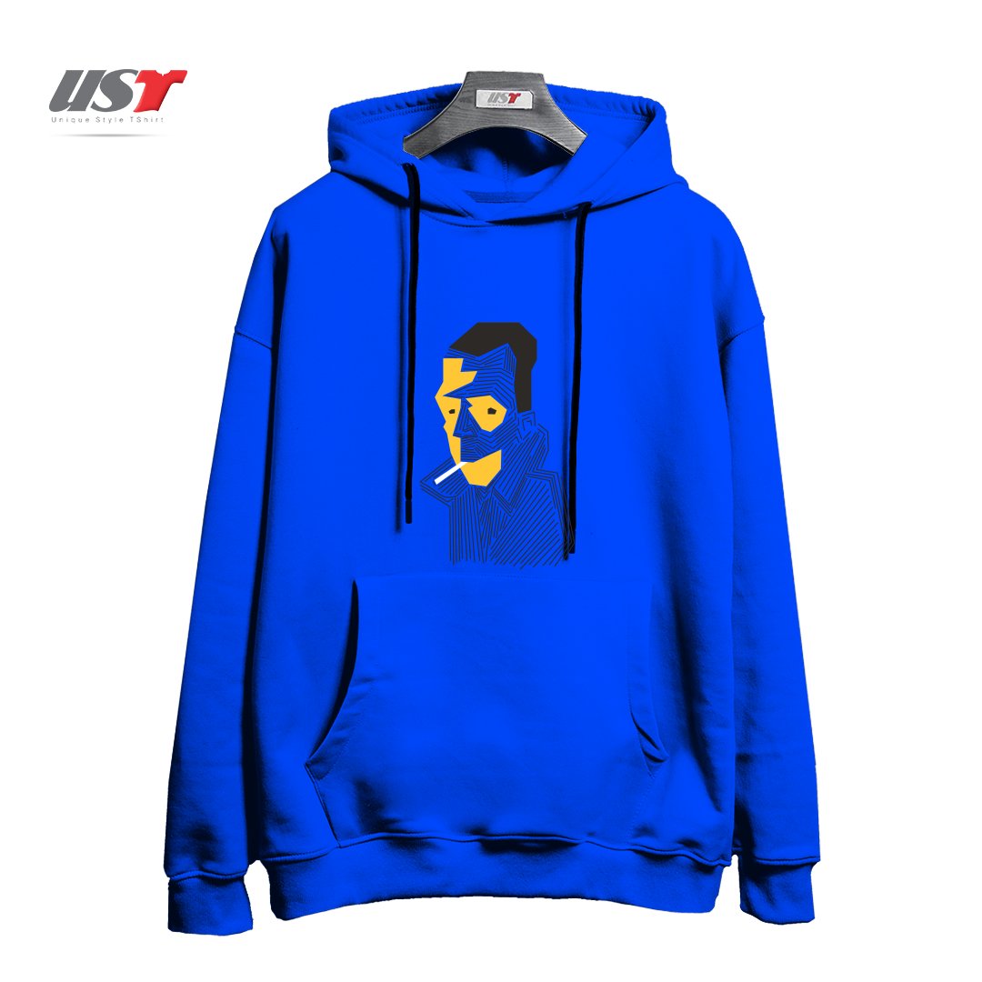 طرح STRANGE هودی اورسایزرنگ آبی شالی