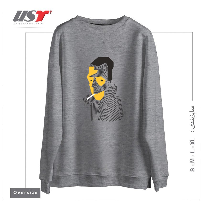 طرح STRANGE سوییشرت اورسایزرنگ طوسی ملانژ