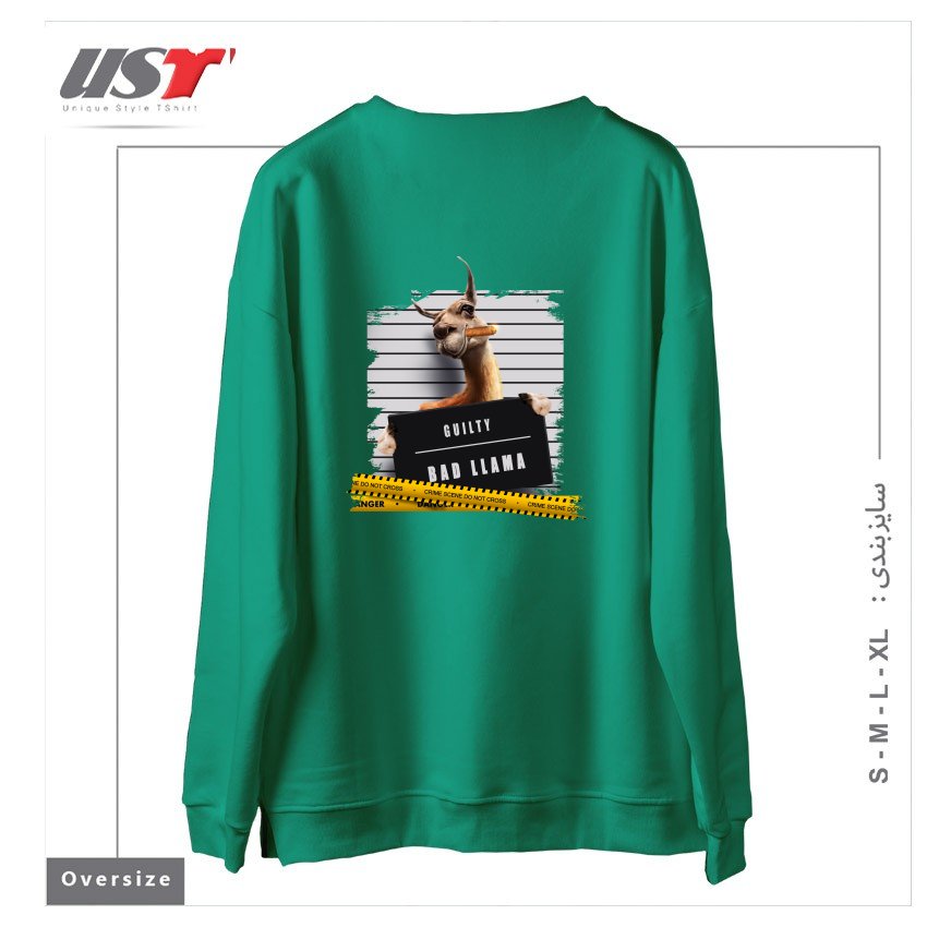 طرح THUG LLAMA سوییشرت اورسایزرنگ سبز سدری