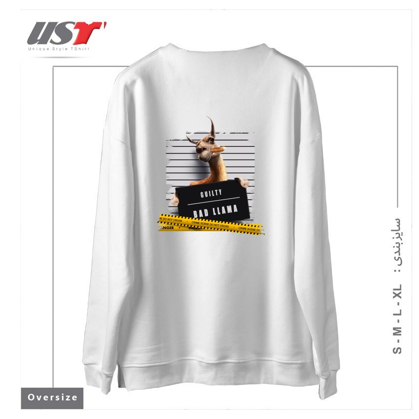 طرح THUG LLAMA سوییشرت اورسایزرنگ سفید