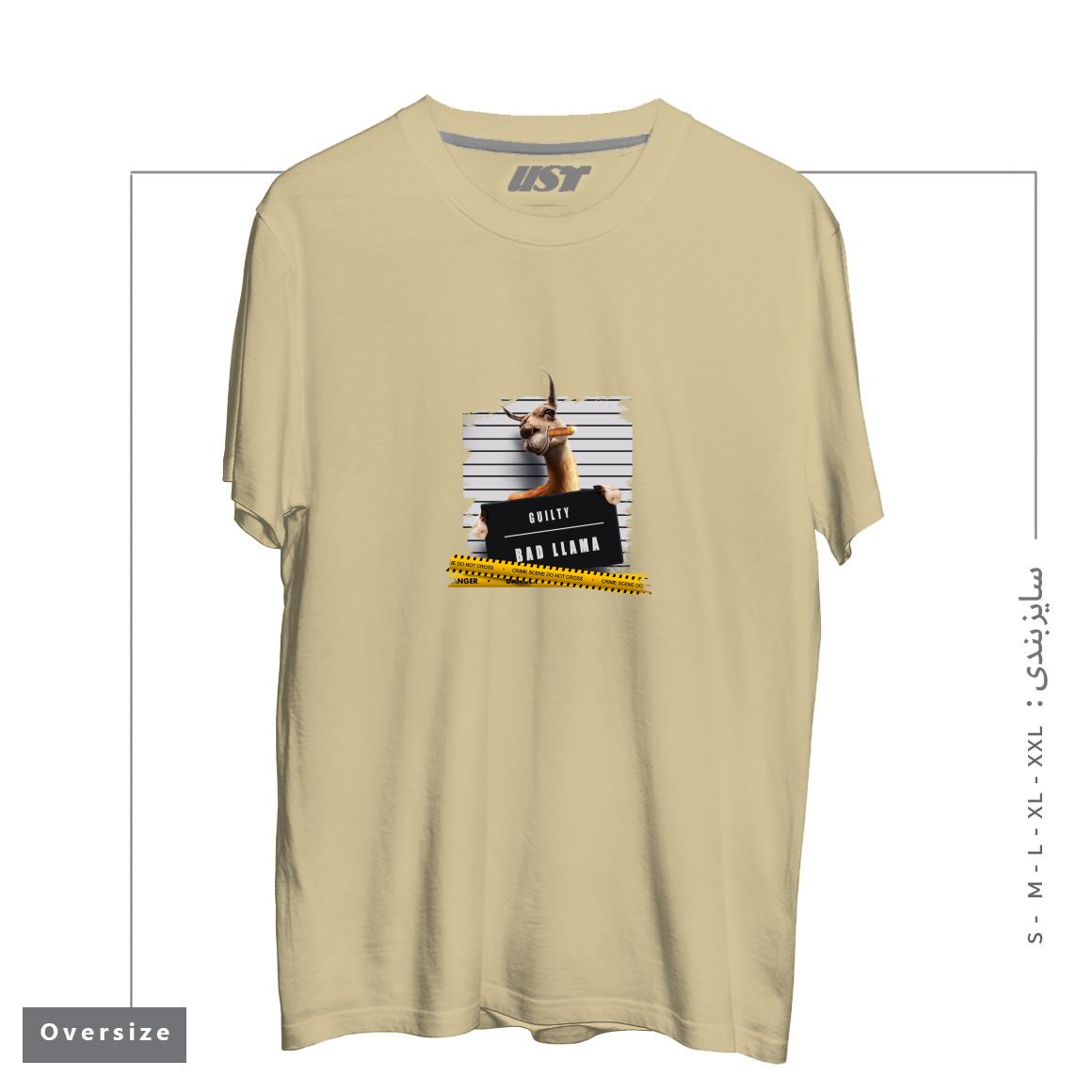 طرح THUG LLAMA تیشرت اورسایزرنگ نخودی