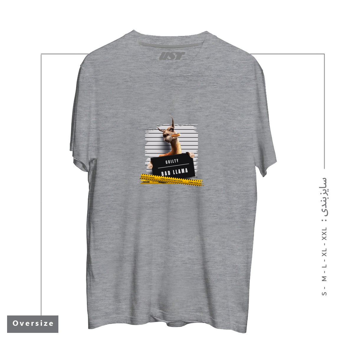 طرح THUG LLAMA تیشرت اورسایزرنگ طوسی ملانژ